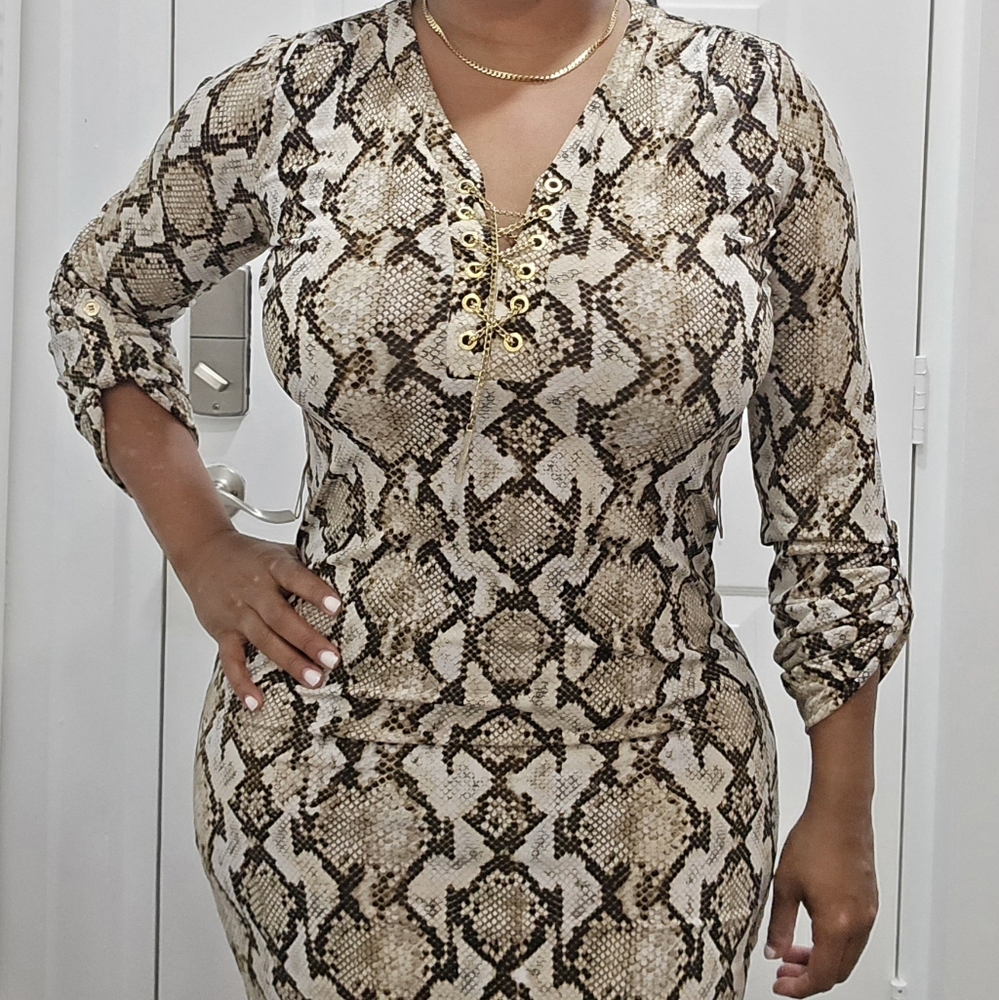 Michael Kors Snakeskin Print Bodycon Dress (SX)